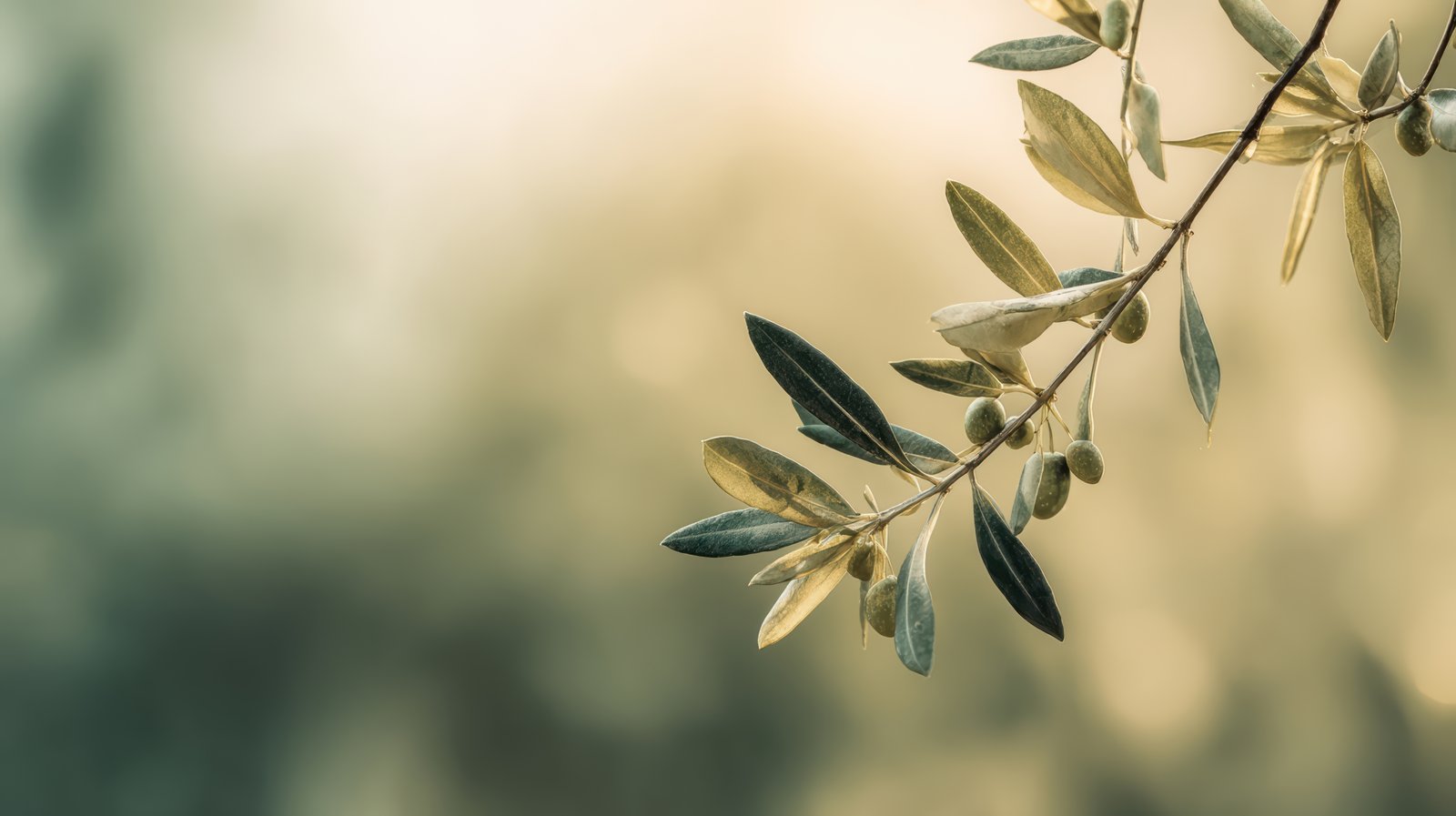 An olive branch in soft natural light